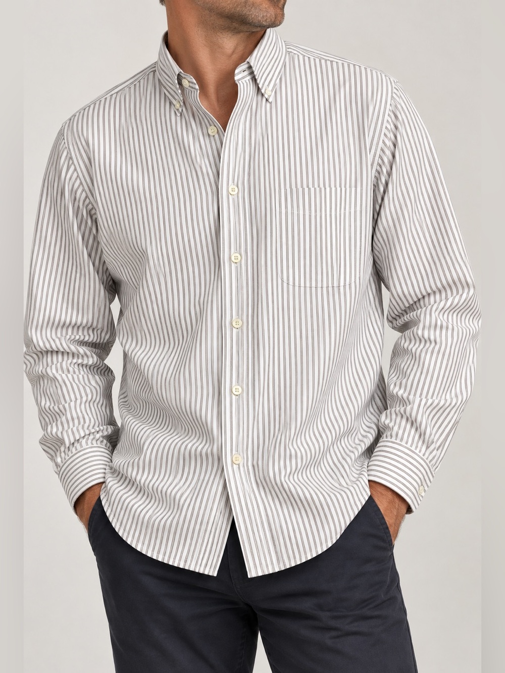 Chaps Men’s 16-16.5 34-35 Large Striped Button Down Shirt Long Sleeve